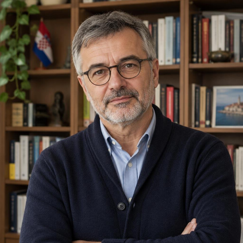 Portrait of a middle-aged Croatian man with glasses in a study